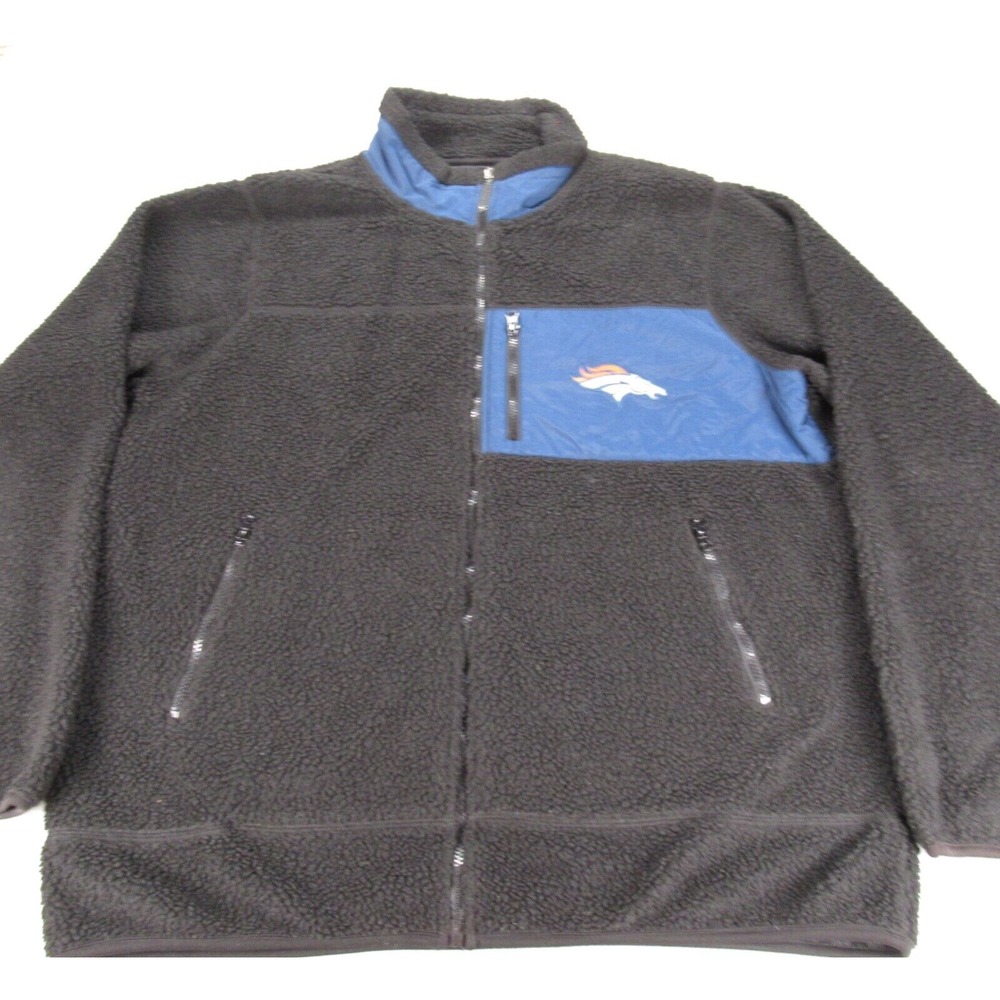 Broncos Jacket Mens XL Black NFL Pro Line Deep Pile Fleece Full Zip Bo Nix READ